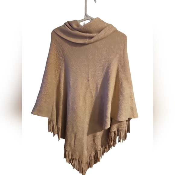 Chicos one size cozy cowl neck pink metallic poncho - Picture 3 of 5